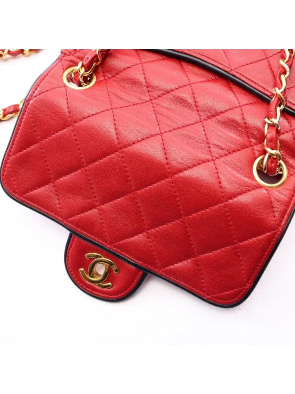 Chanel Shoulder Bag Mini Quilted Red Lambskin Chain